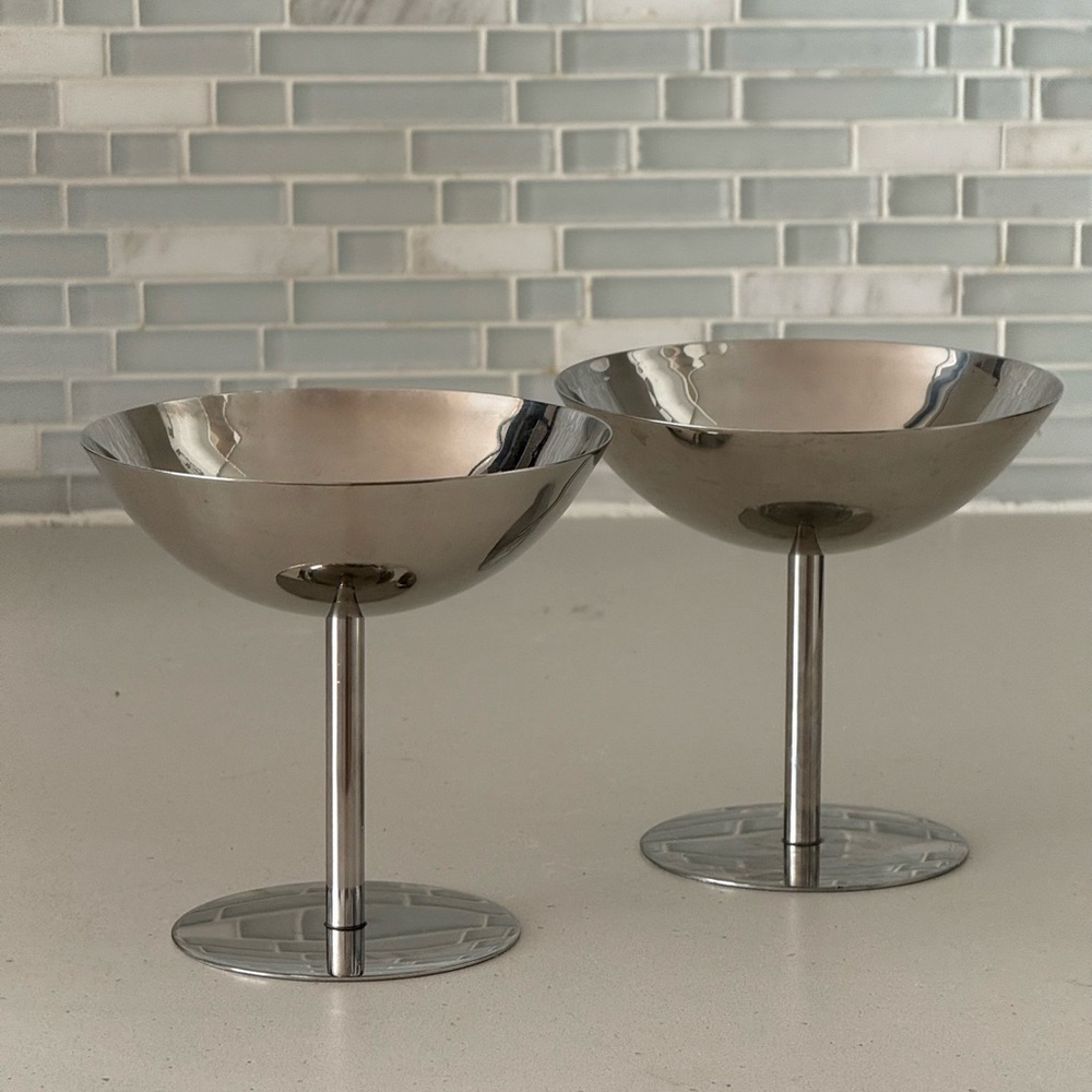 NEW Zara Home Elegant Shiny Metal Wine Glass Set of 2